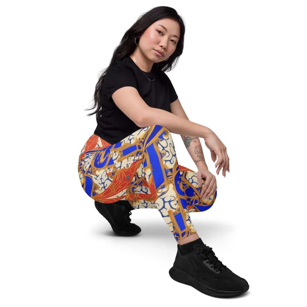 Cobalt Baroque on Leggings with Pockets — Right Front