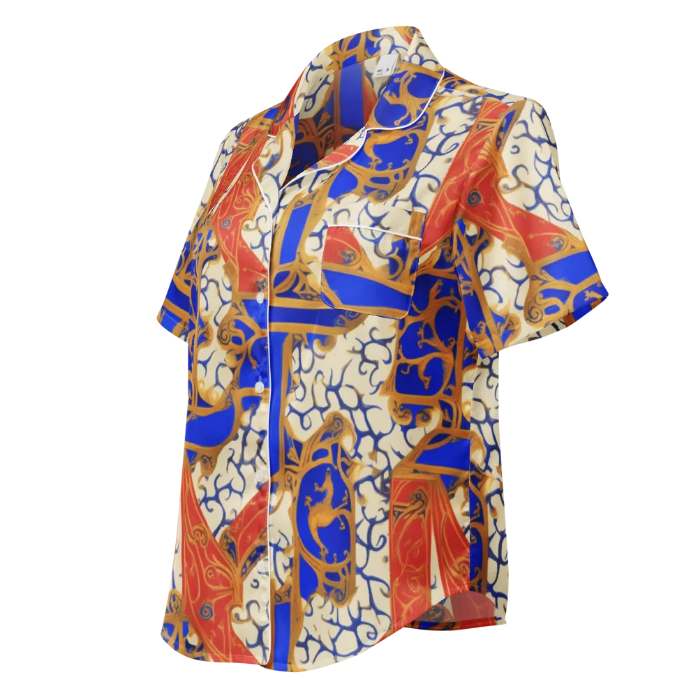 Cobalt Baroque on Women's Short Sleeve Pajama Top — Left Front