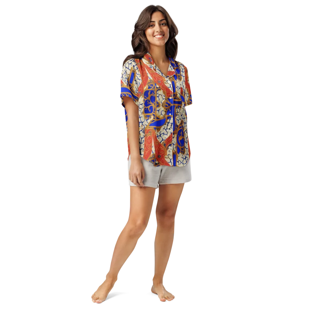 Cobalt Baroque on Women's Short Sleeve Pajama Top — Front