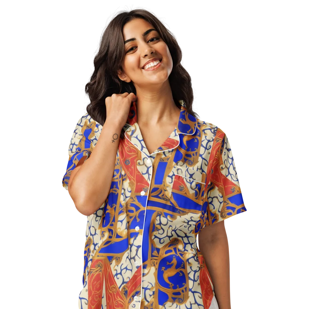 Cobalt Baroque on Women's Short Sleeve Pajama Top — Front