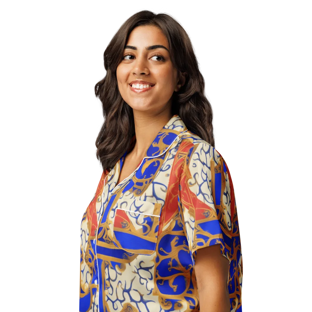 Cobalt Baroque on Women's Short Sleeve Pajama Top — Left Front