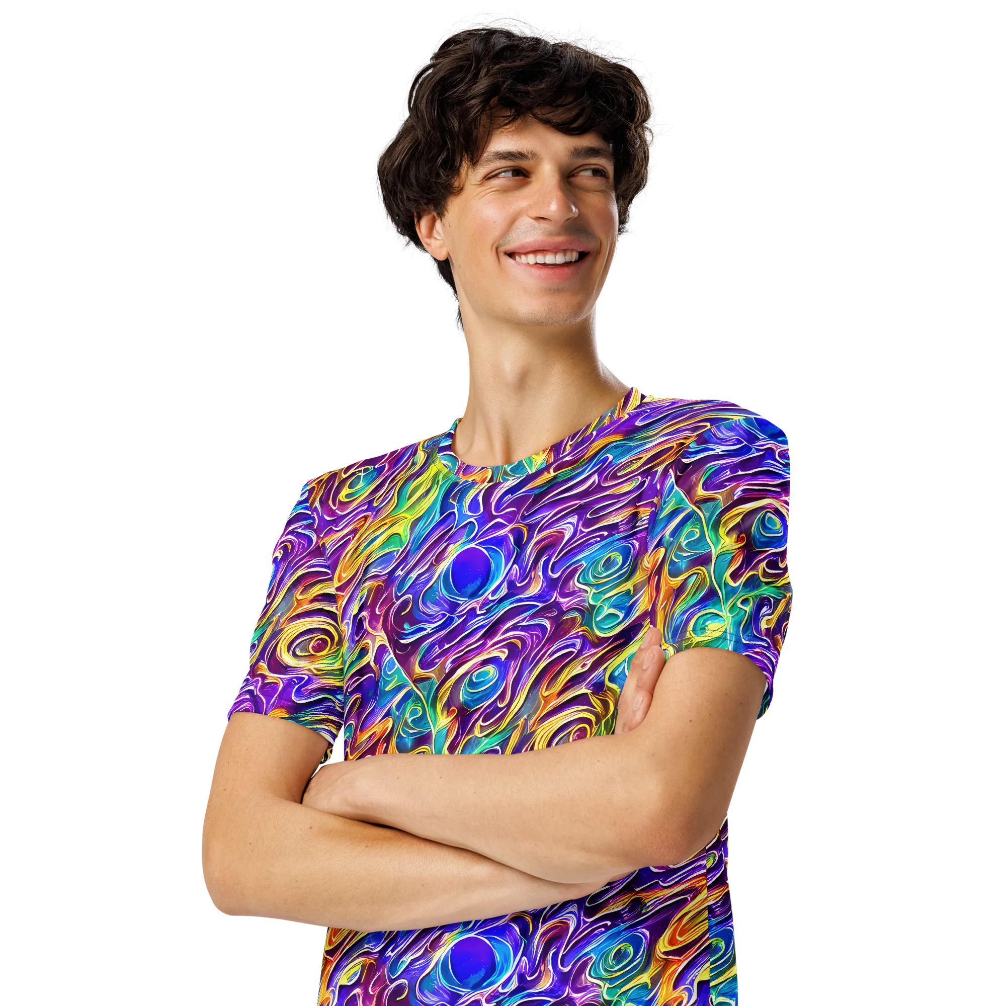 Chromatic Flame on Men's Crew Neck T-Shirt — Left Front