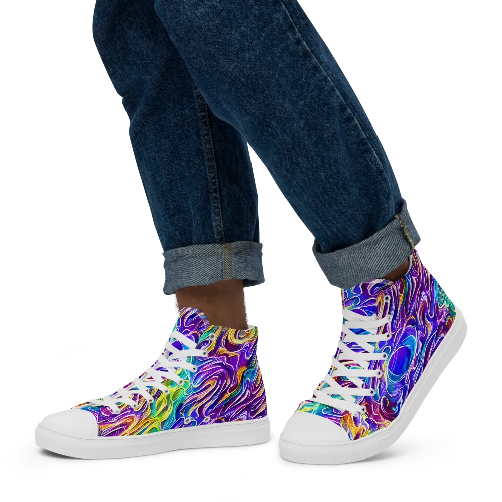 Chromatic Flame on Men's High Top Canvas Shoes — Left