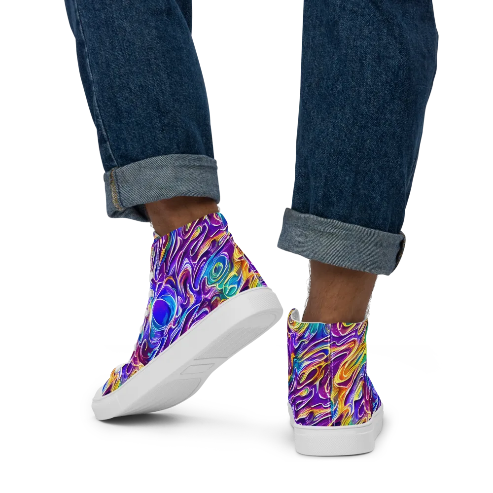 Chromatic Flame on Men's High Top Canvas Shoes — Back