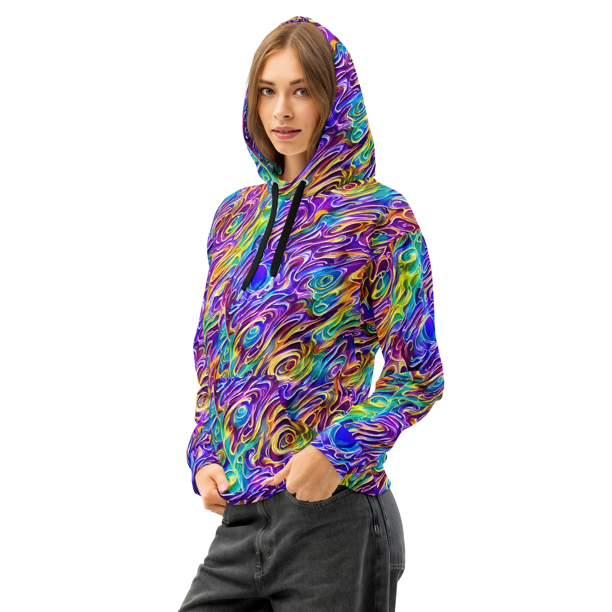 Chromatic Flame on Cotton Hoodie — Left Front