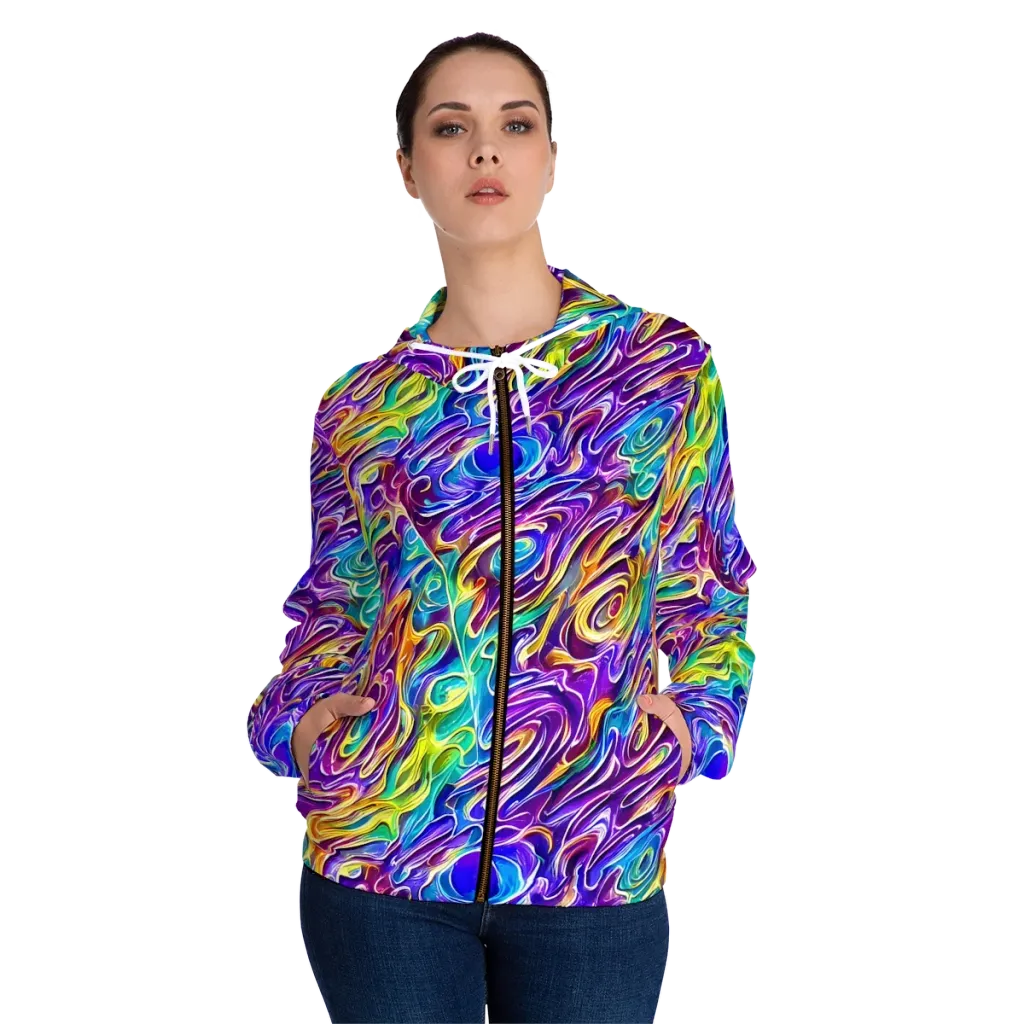 Chromatic Flame on Women's Full-Zip Hoodie — Front On Person