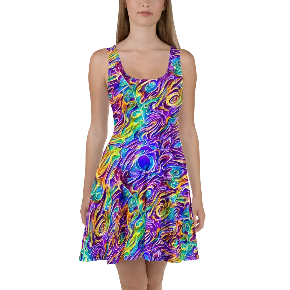 Chromatic Flame on Skater Dress — Front
