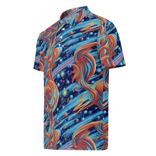 Orbit Flame on a Men's Slim Fit Polo Shirt