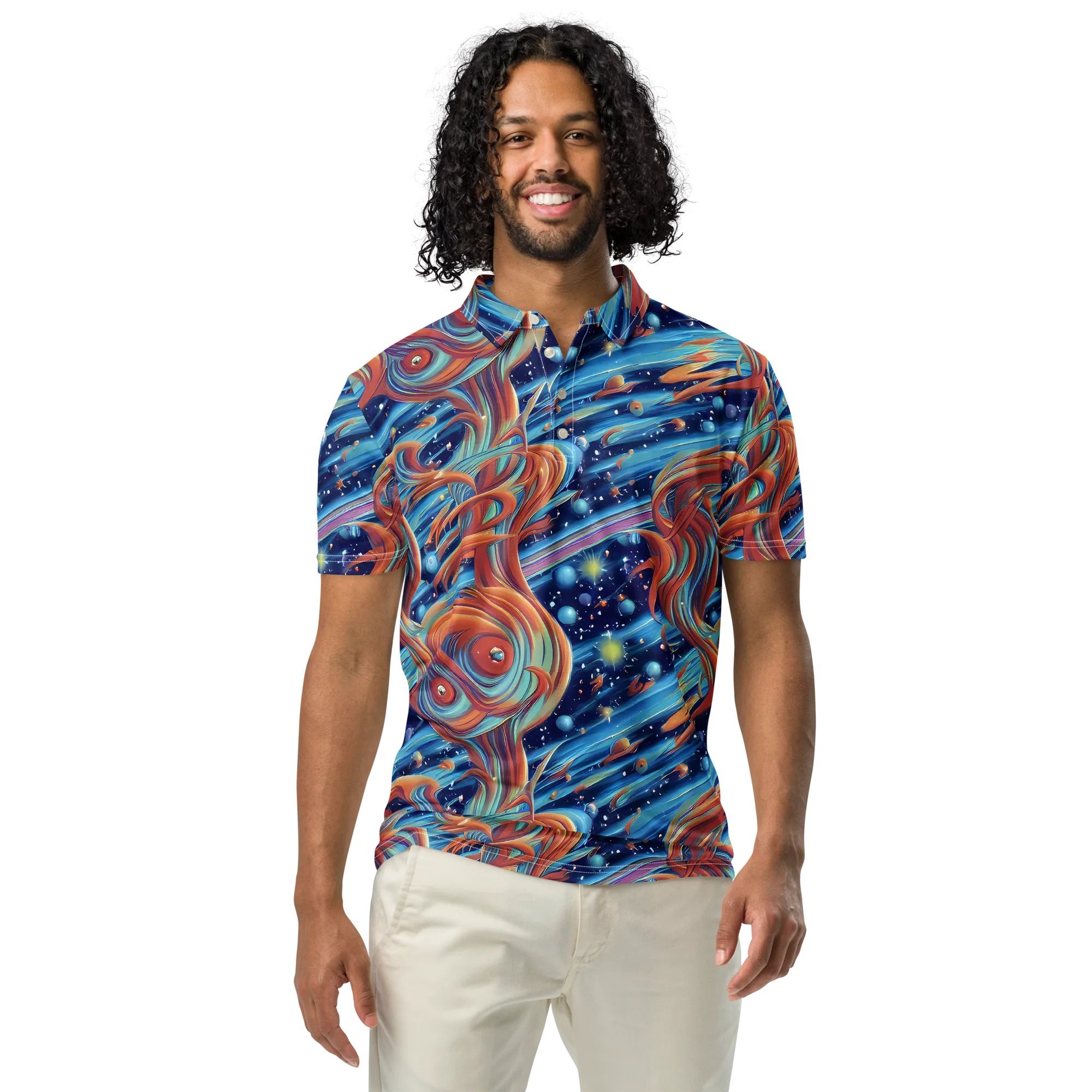 Orbit Flame on Men's Slim Fit Polo Shirt — Front