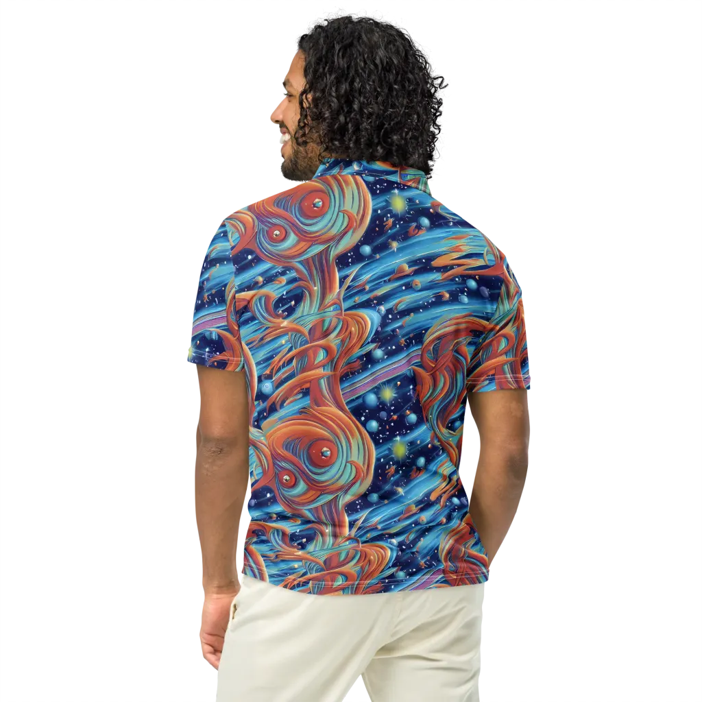 Orbit Flame on Men's Slim Fit Polo Shirt — Back