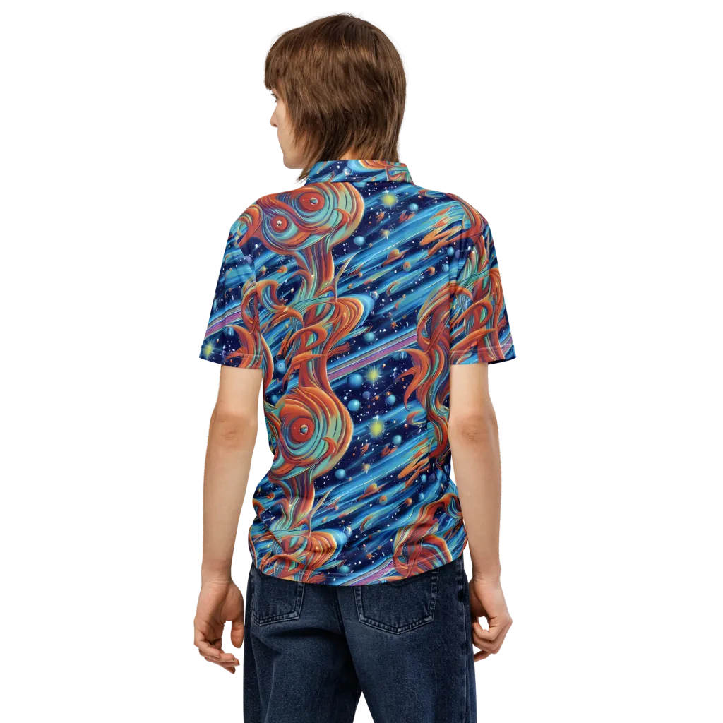 Orbit Flame on Men's Slim Fit Polo Shirt — Back