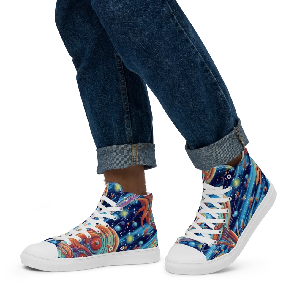Orbit Flame on Men's High Top Canvas Shoes — Left