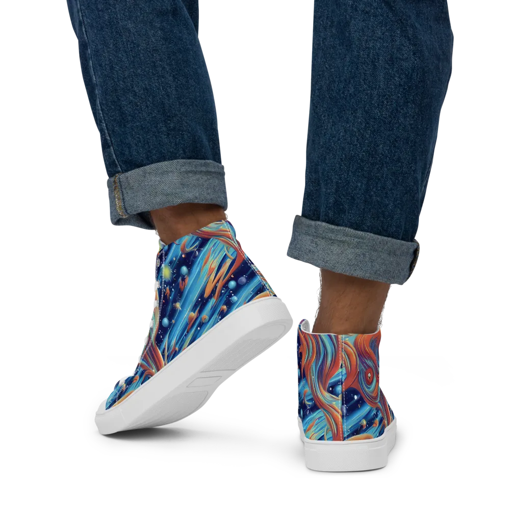 Orbit Flame on Men's High Top Canvas Shoes — Back