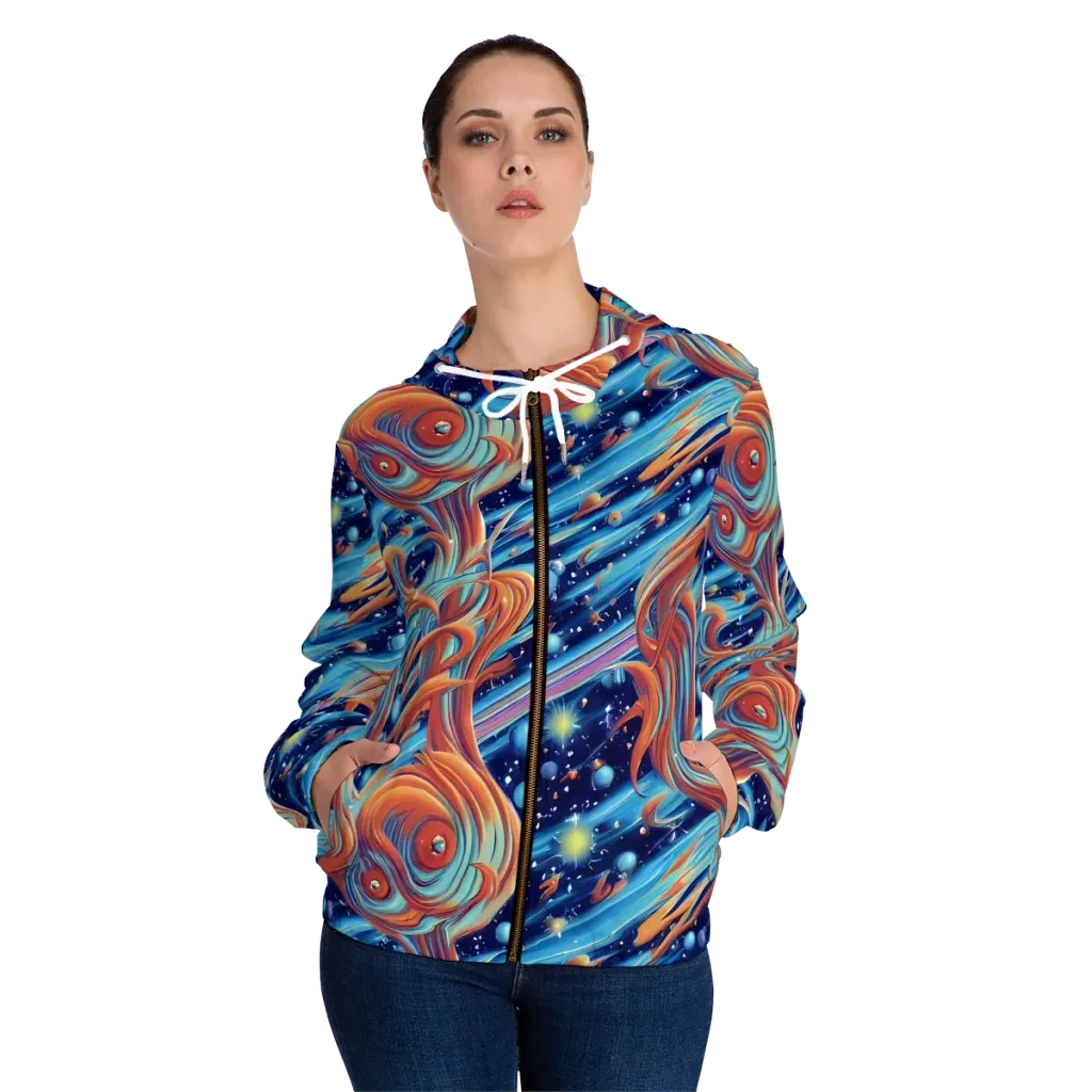 Orbit Flame on Women's Full-Zip Hoodie — Front On Person