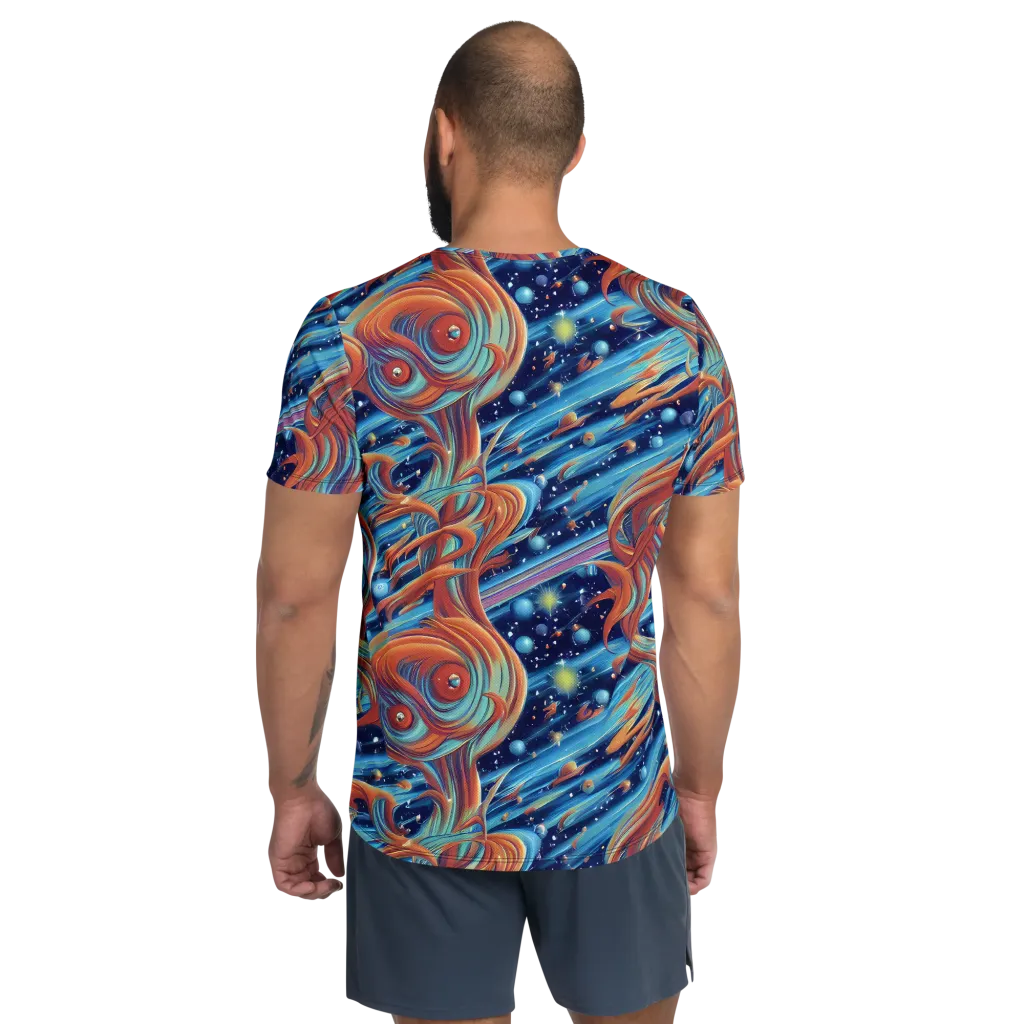Orbit Flame on Men's Athletic T-Shirt — Back