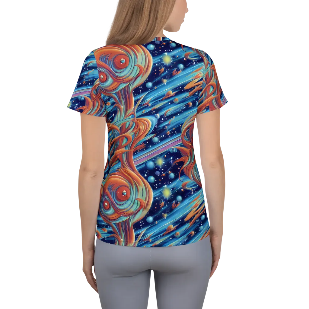 Orbit Flame on Women's Athletic T-Shirt — Back