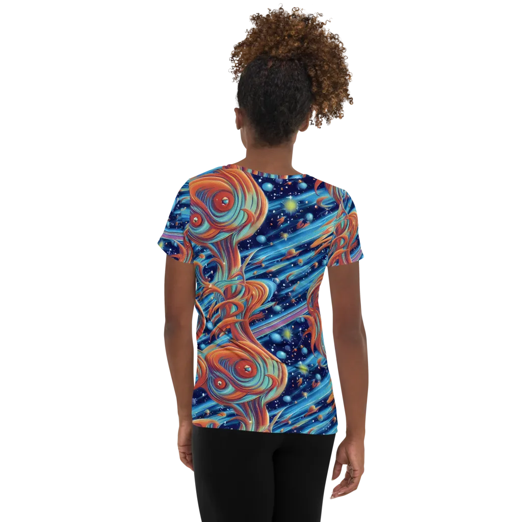 Orbit Flame on Women's Athletic T-Shirt — Back