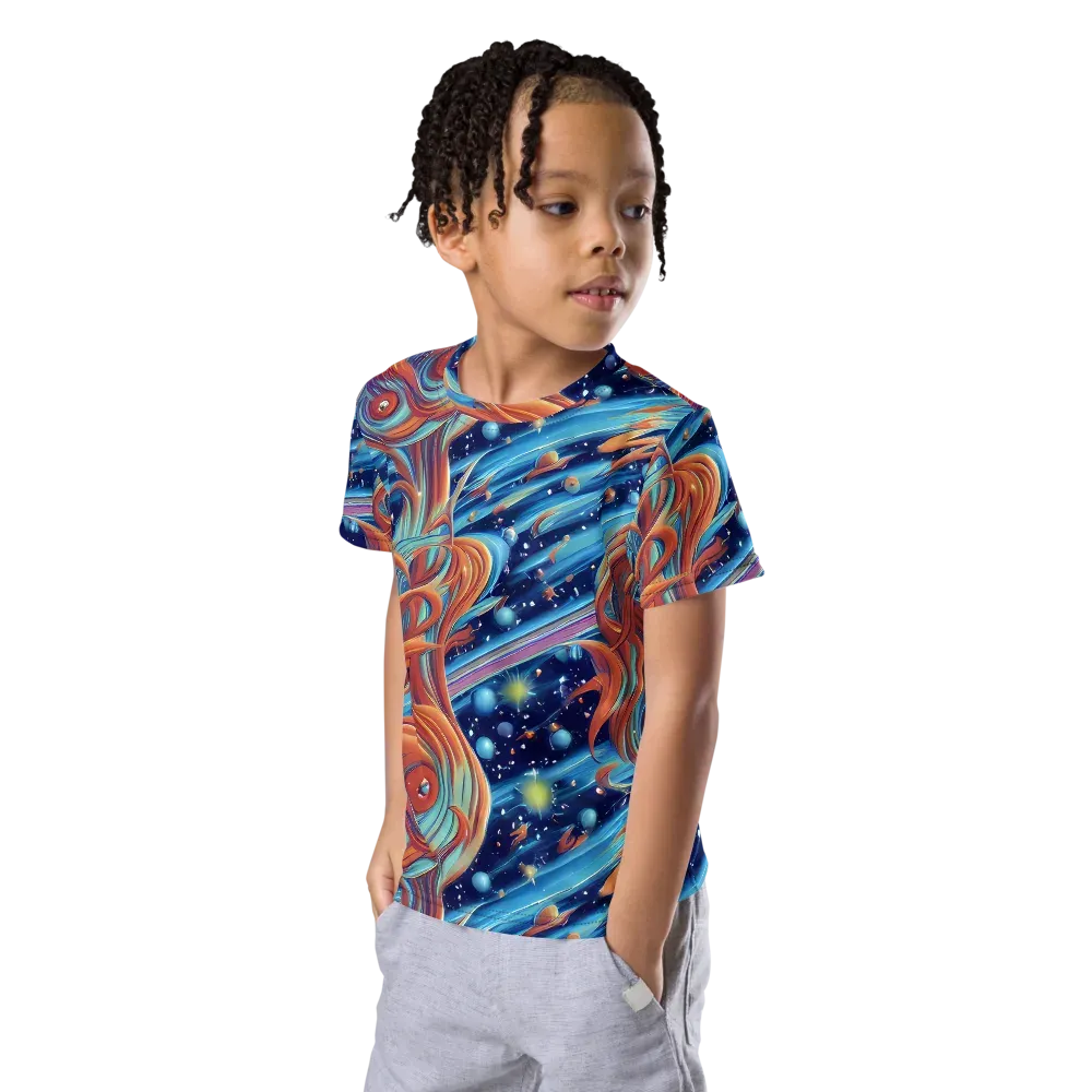 Orbit Flame on Kids Crew Neck T-Shirt — Left Front