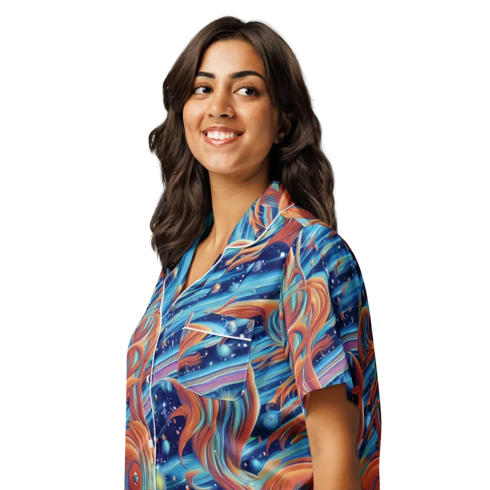 Orbit Flame on Women's Short Sleeve Pajama Top — Left Front