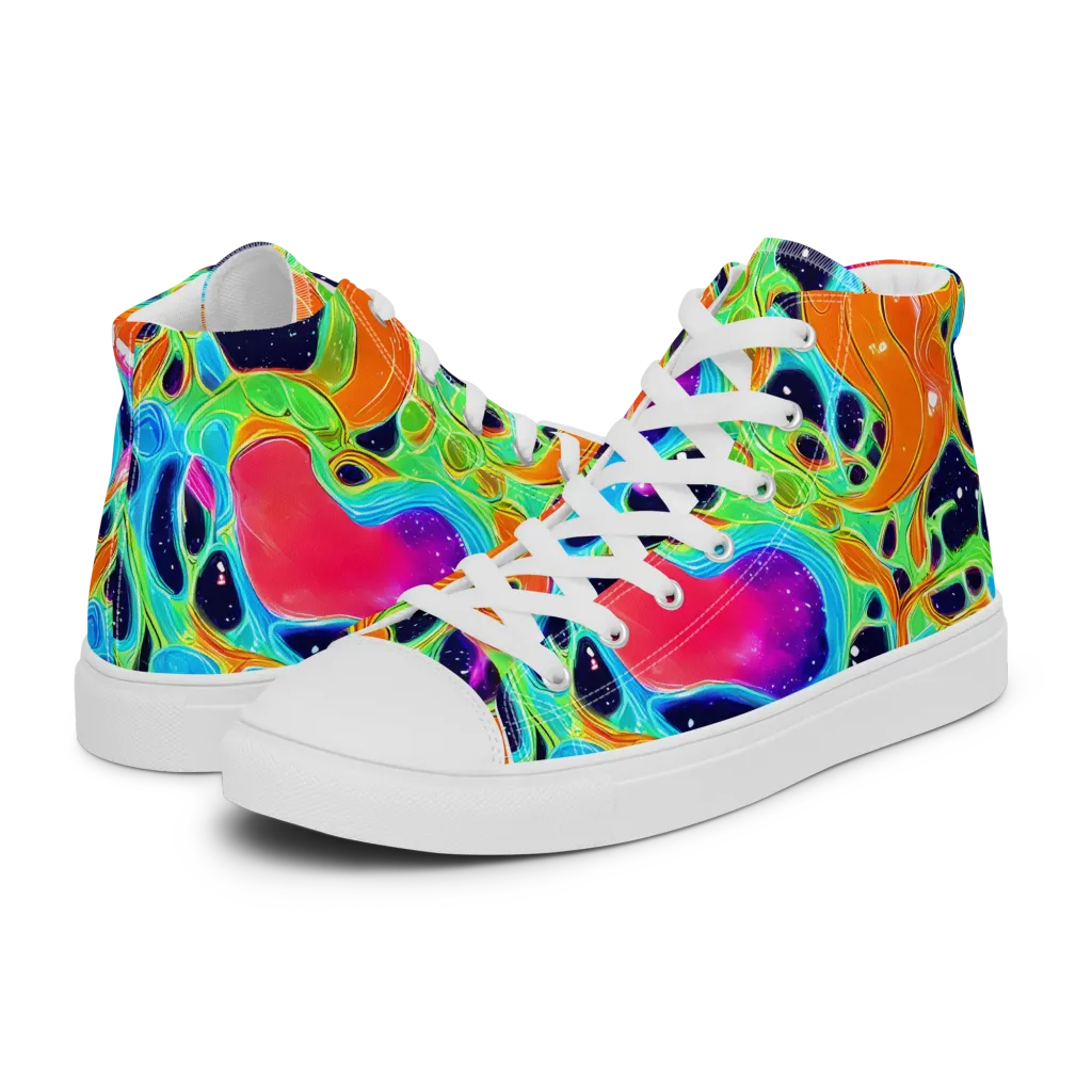 Luminous Amoeba on Men's High Top Canvas Shoes — Left
