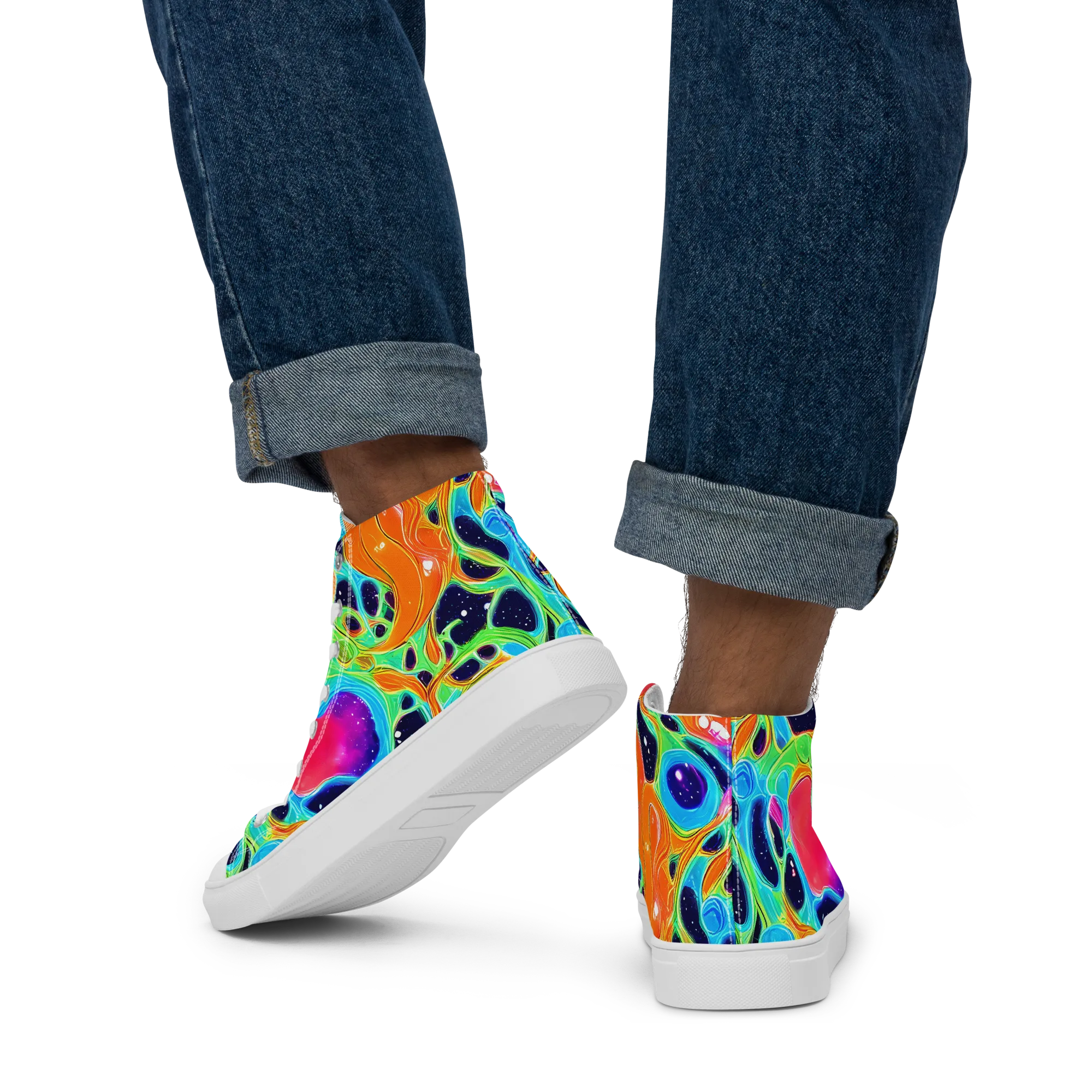 Luminous Amoeba on Men's High Top Canvas Shoes — Back