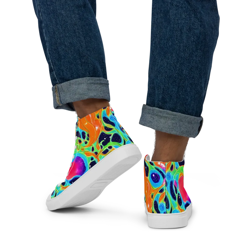 Luminous Amoeba on Men's High Top Canvas Shoes — Back