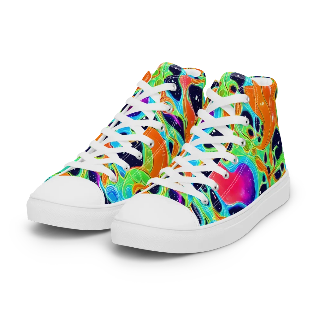 Luminous Amoeba on Women's High Top Canvas Shoes — Left Front
