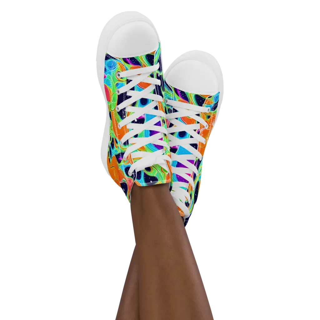 Luminous Amoeba on Women's High Top Canvas Shoes — Front