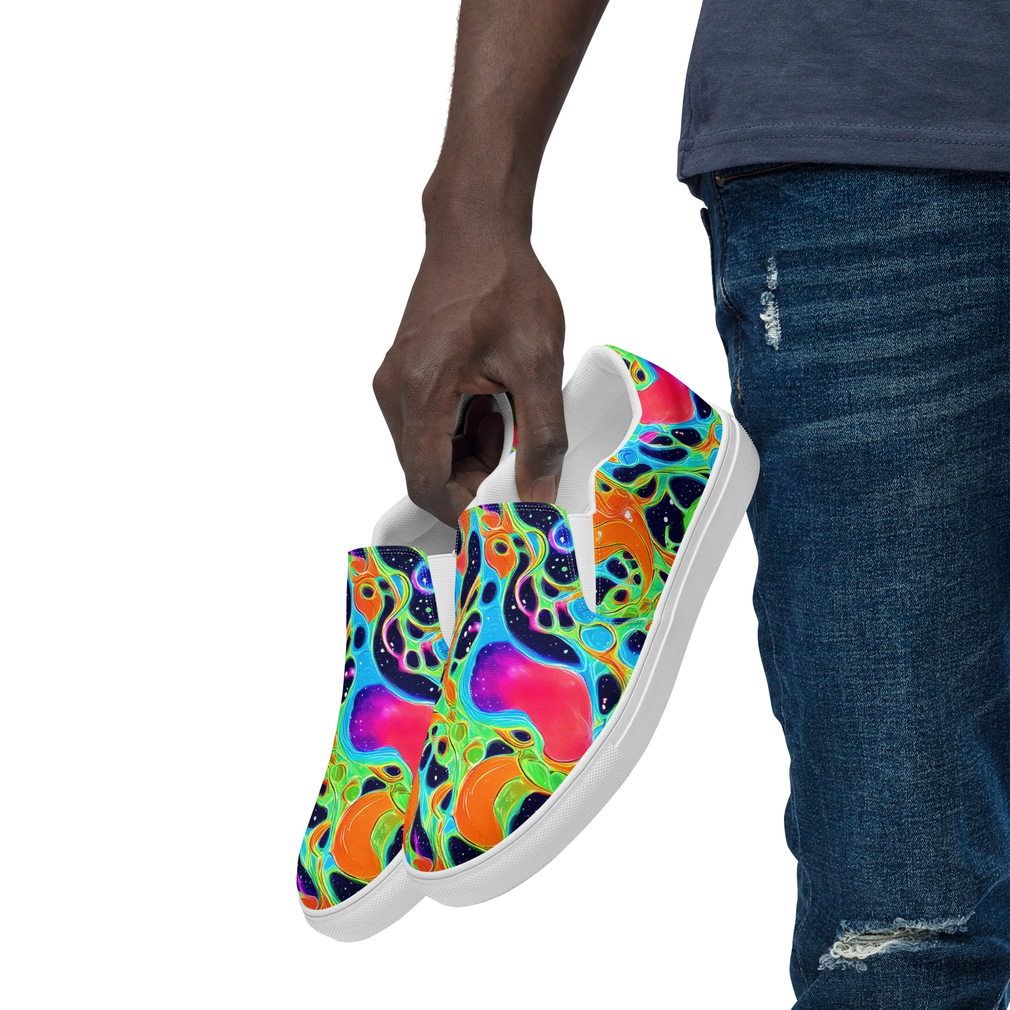 Luminous Amoeba on Men's Slip-On Canvas Shoes — Left Front