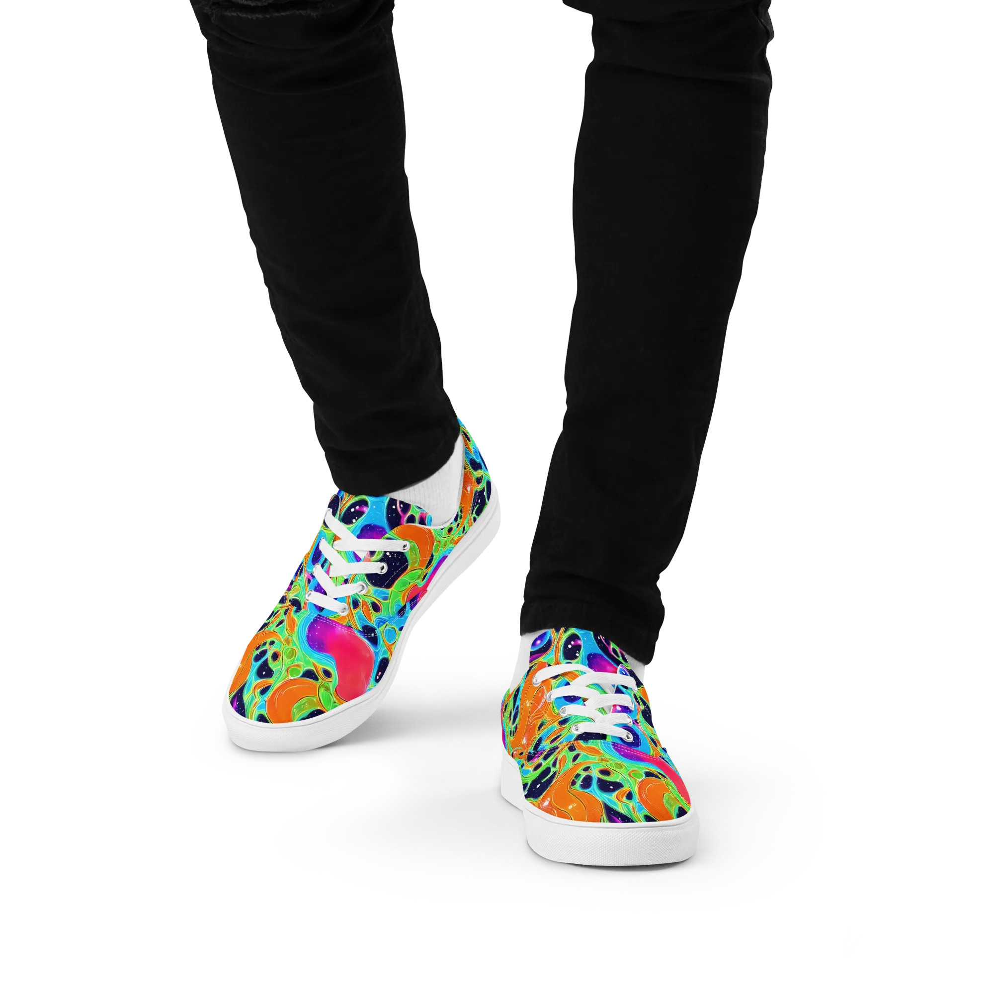 Luminous Amoeba on Men's Lace-Up Canvas Shoes — Front