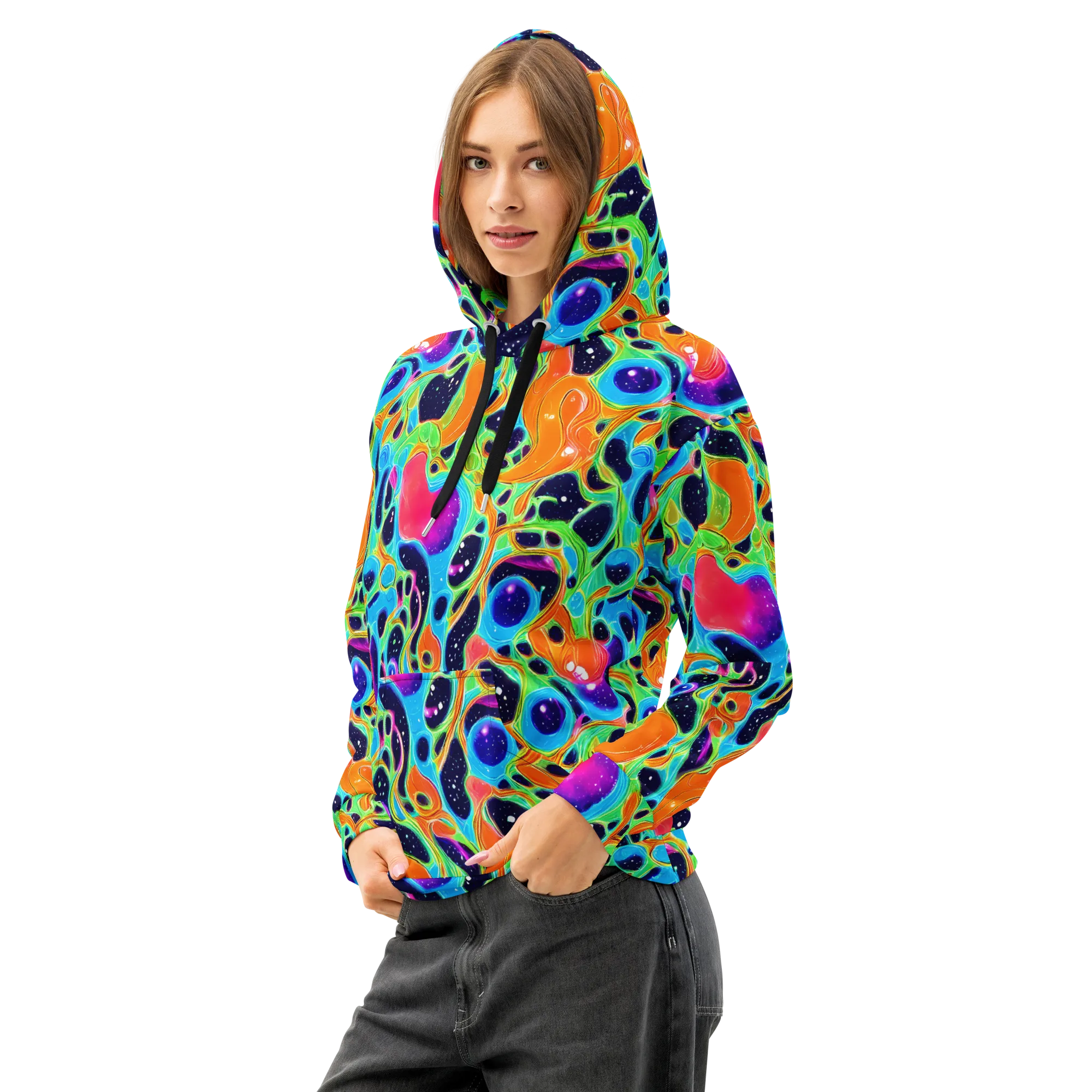 Luminous Amoeba on Cotton Hoodie — Left Front