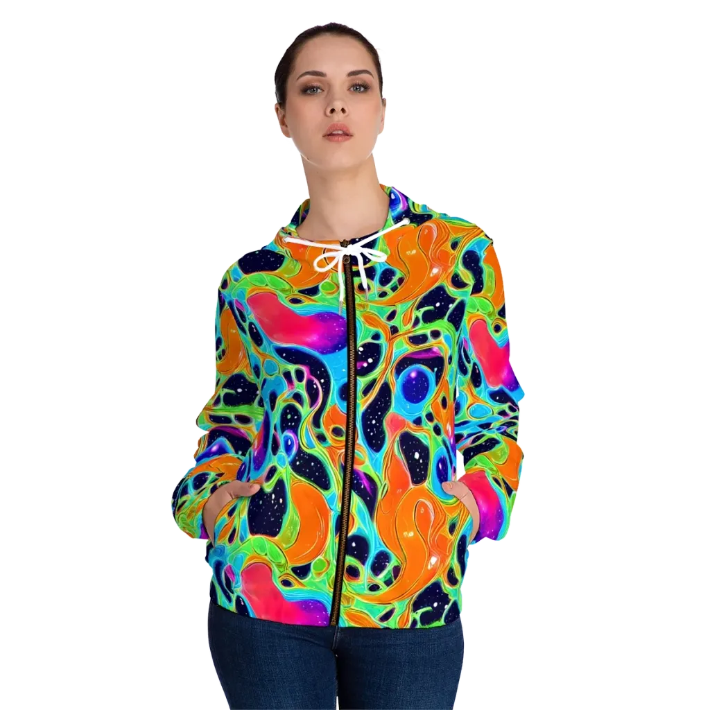 Luminous Amoeba on Women's Full-Zip Hoodie — Front On Person