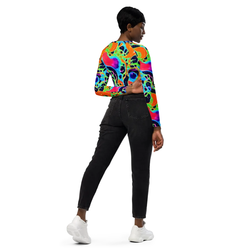 Luminous Amoeba on Long Sleeve Crop Top — Right Back