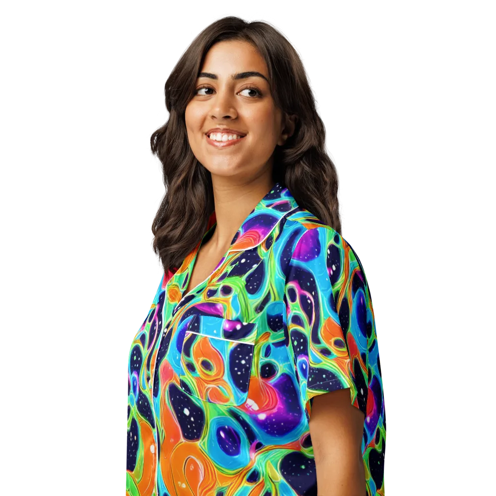 Luminous Amoeba on Women's Short Sleeve Pajama Top — Left Front