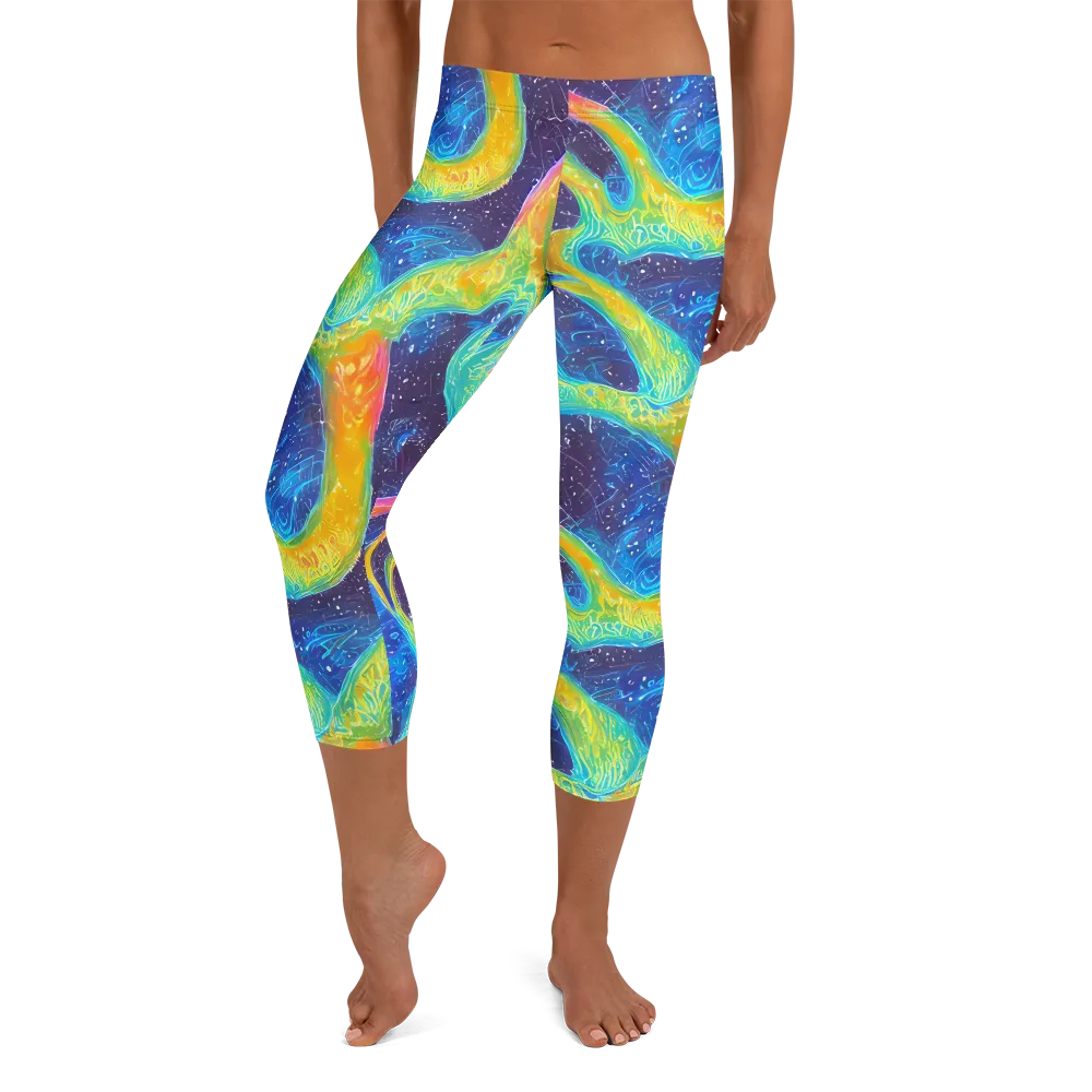 Oceanic Voltage on Capri Leggings — Front