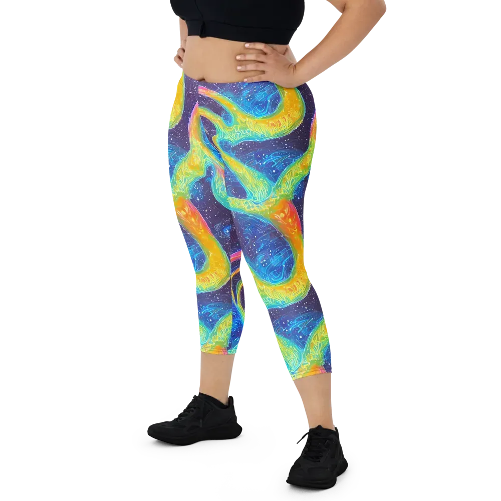 Oceanic Voltage on Capri Leggings — Front