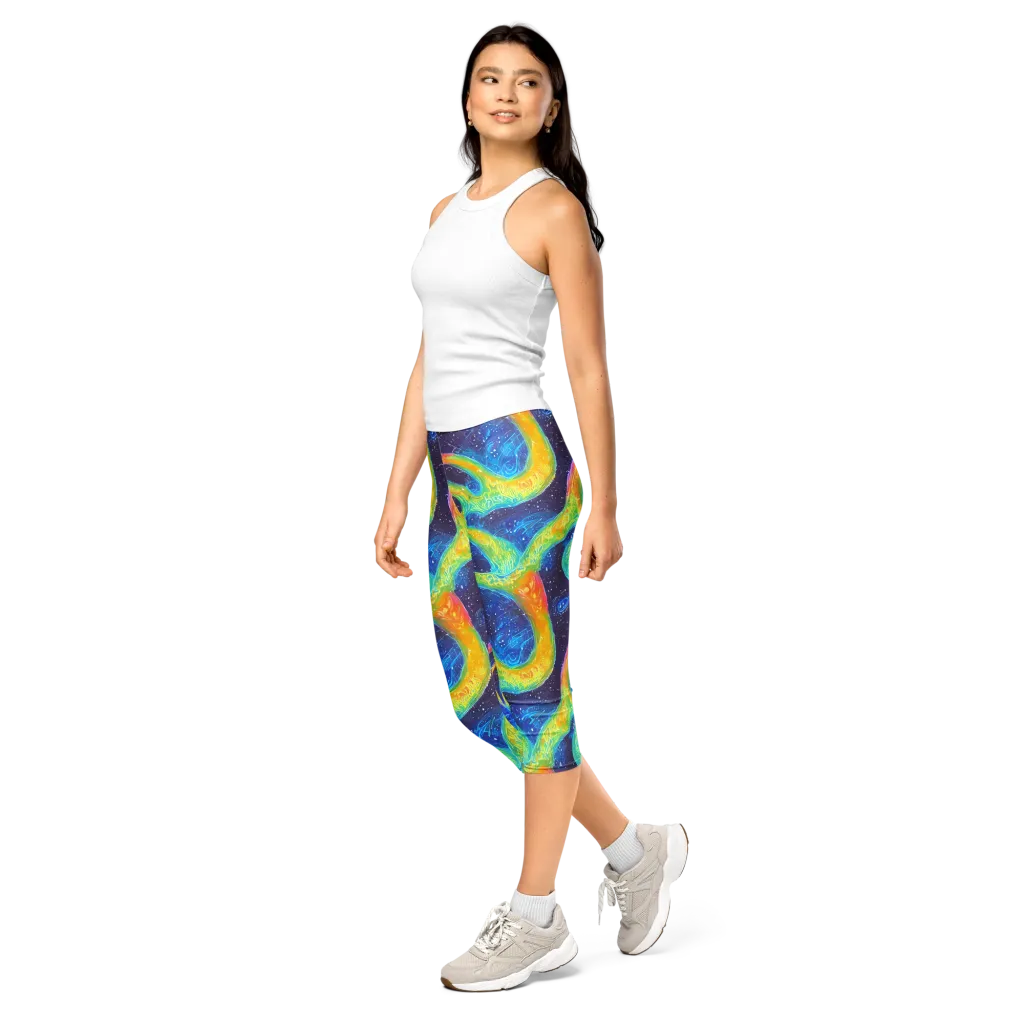 Oceanic Voltage on Capri Leggings — Left Front