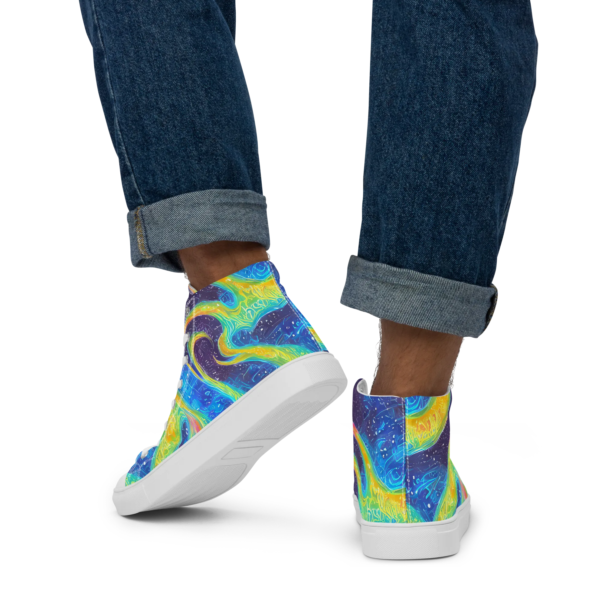 Oceanic Voltage on Men's High Top Canvas Shoes — Back