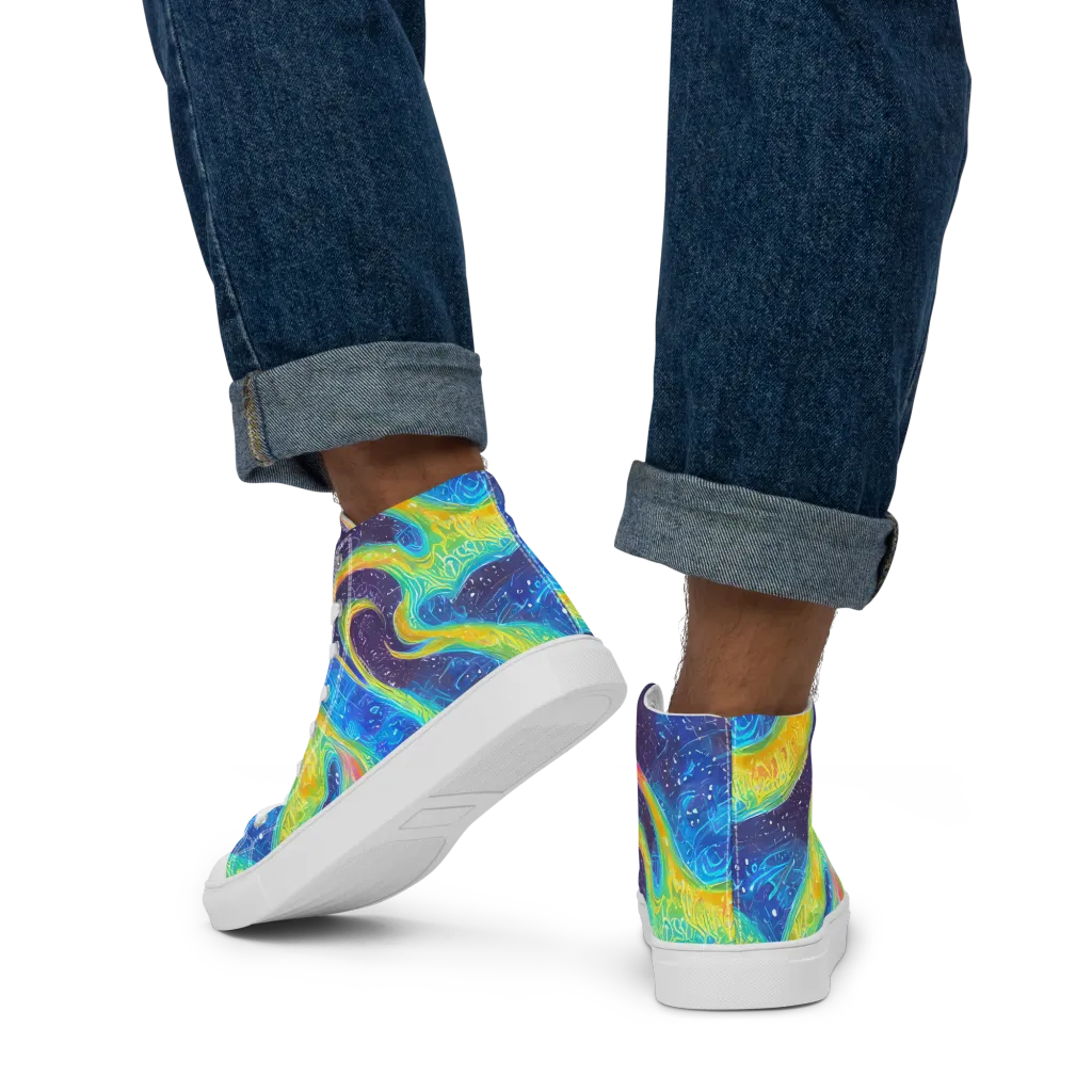 Oceanic Voltage on Men's High Top Canvas Shoes — Back