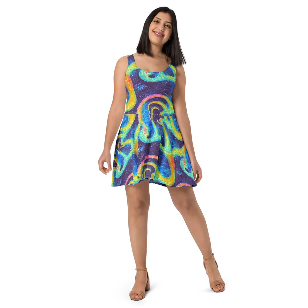 Oceanic Voltage on Skater Dress — Front
