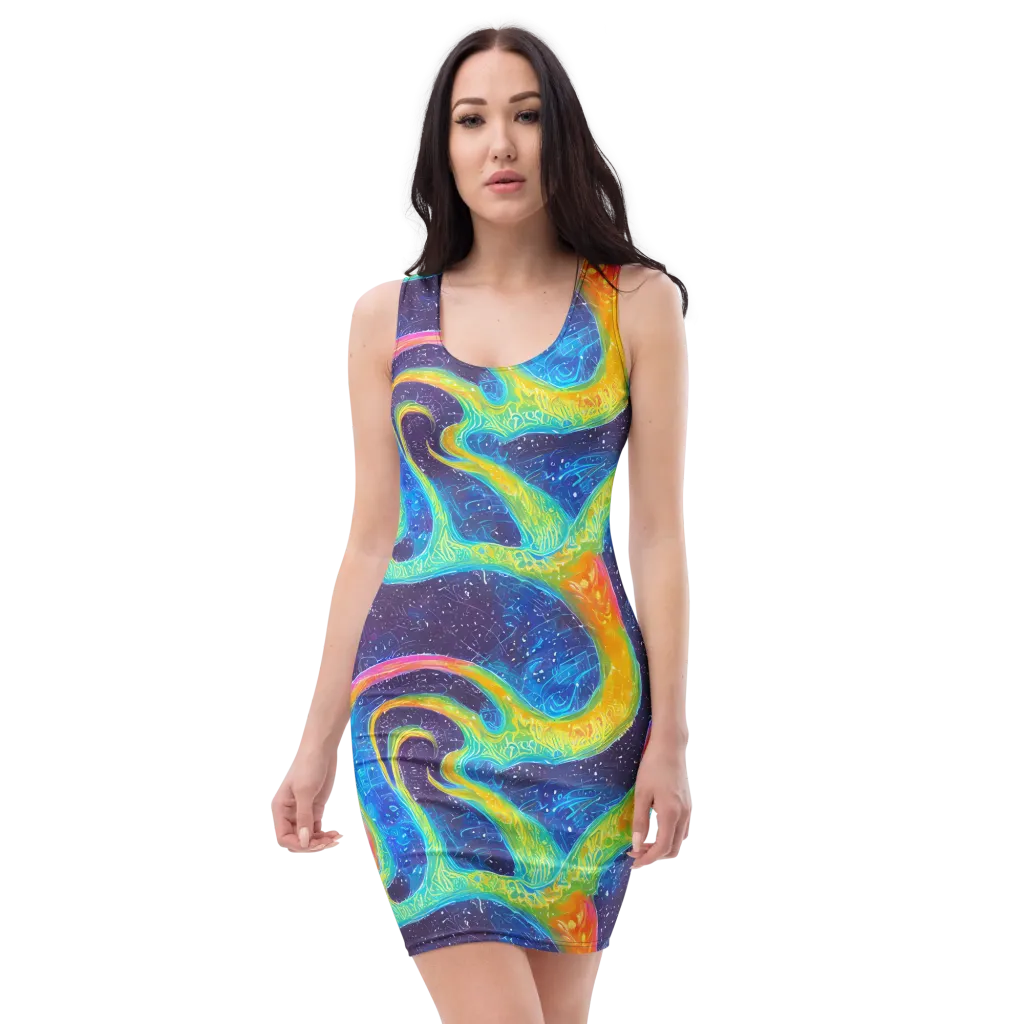 Oceanic Voltage on Bodycon Dress — Front