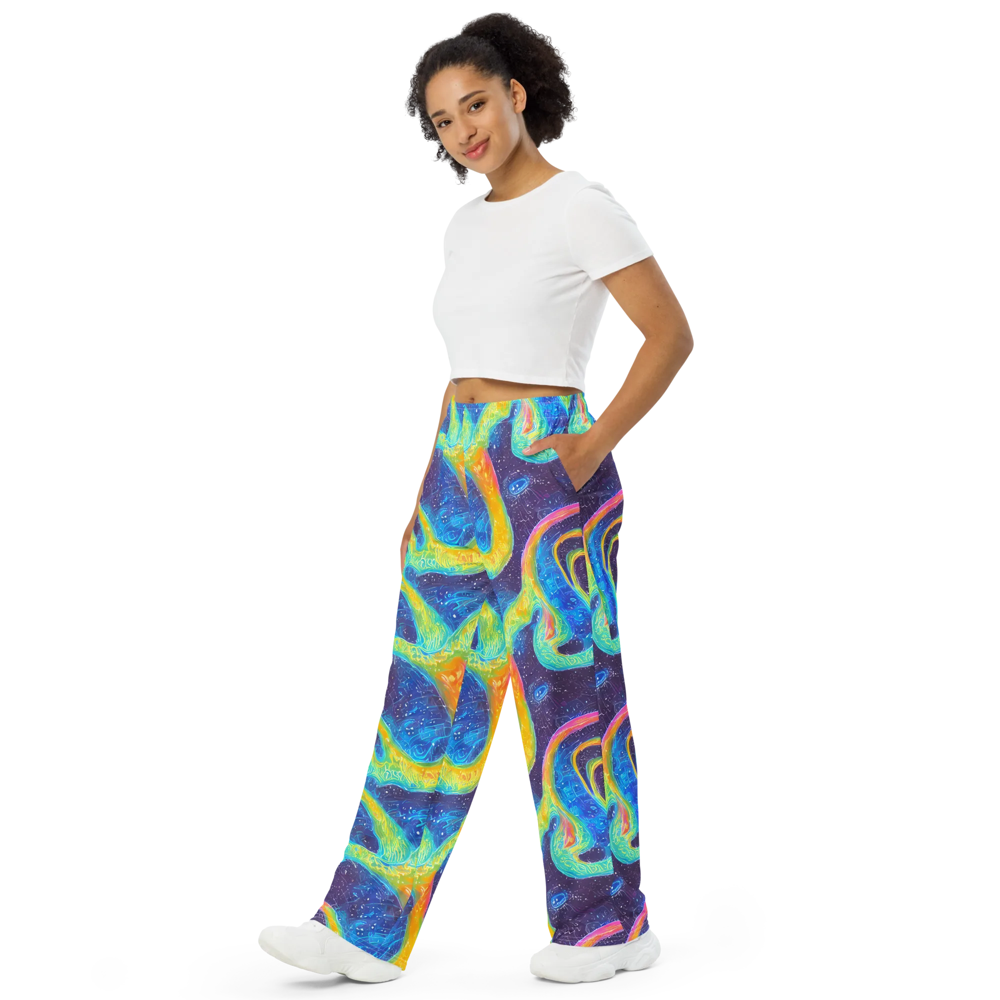 Oceanic Voltage on Wide-Leg Pants — Left Front