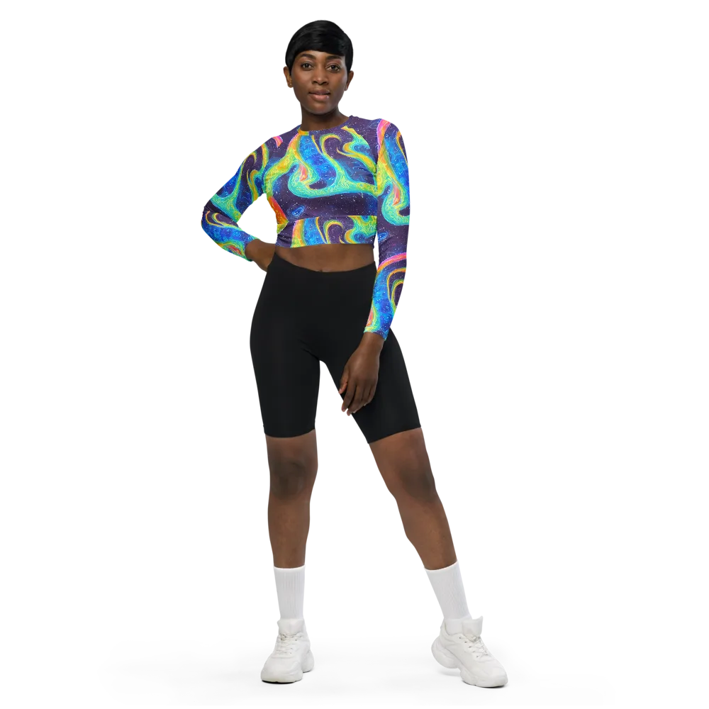 Oceanic Voltage on Long Sleeve Crop Top — Front