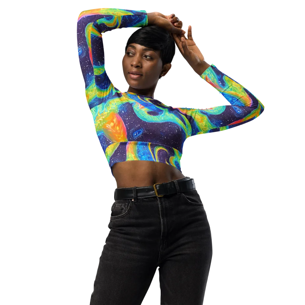 Oceanic Voltage on Long Sleeve Crop Top — Front