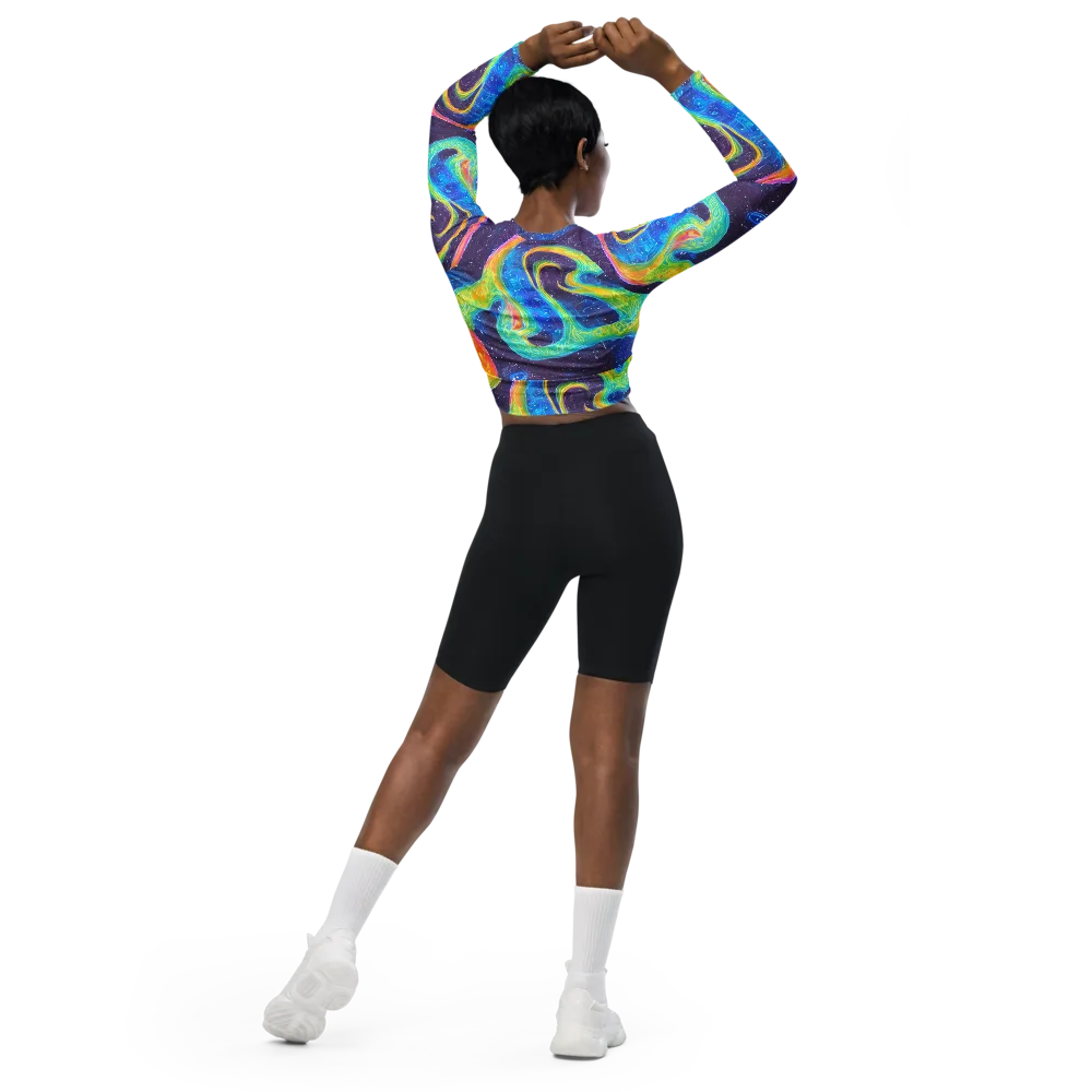 Oceanic Voltage on Long Sleeve Crop Top — Back
