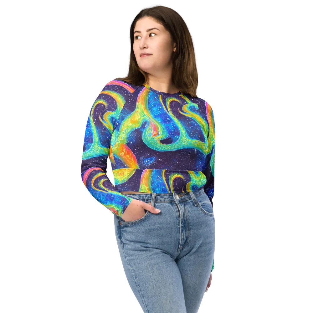 Oceanic Voltage on Long Sleeve Crop Top — Front