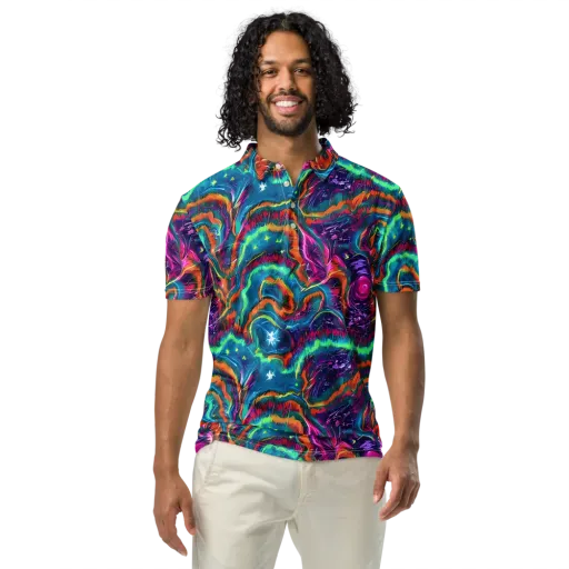 Dreamwave Bloom on a Men's Slim Fit Polo Shirt