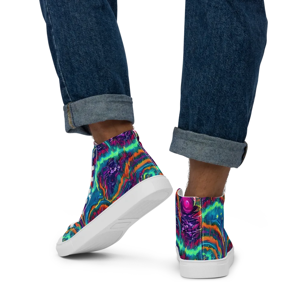 Dreamwave Bloom on Men's High Top Canvas Shoes — Back