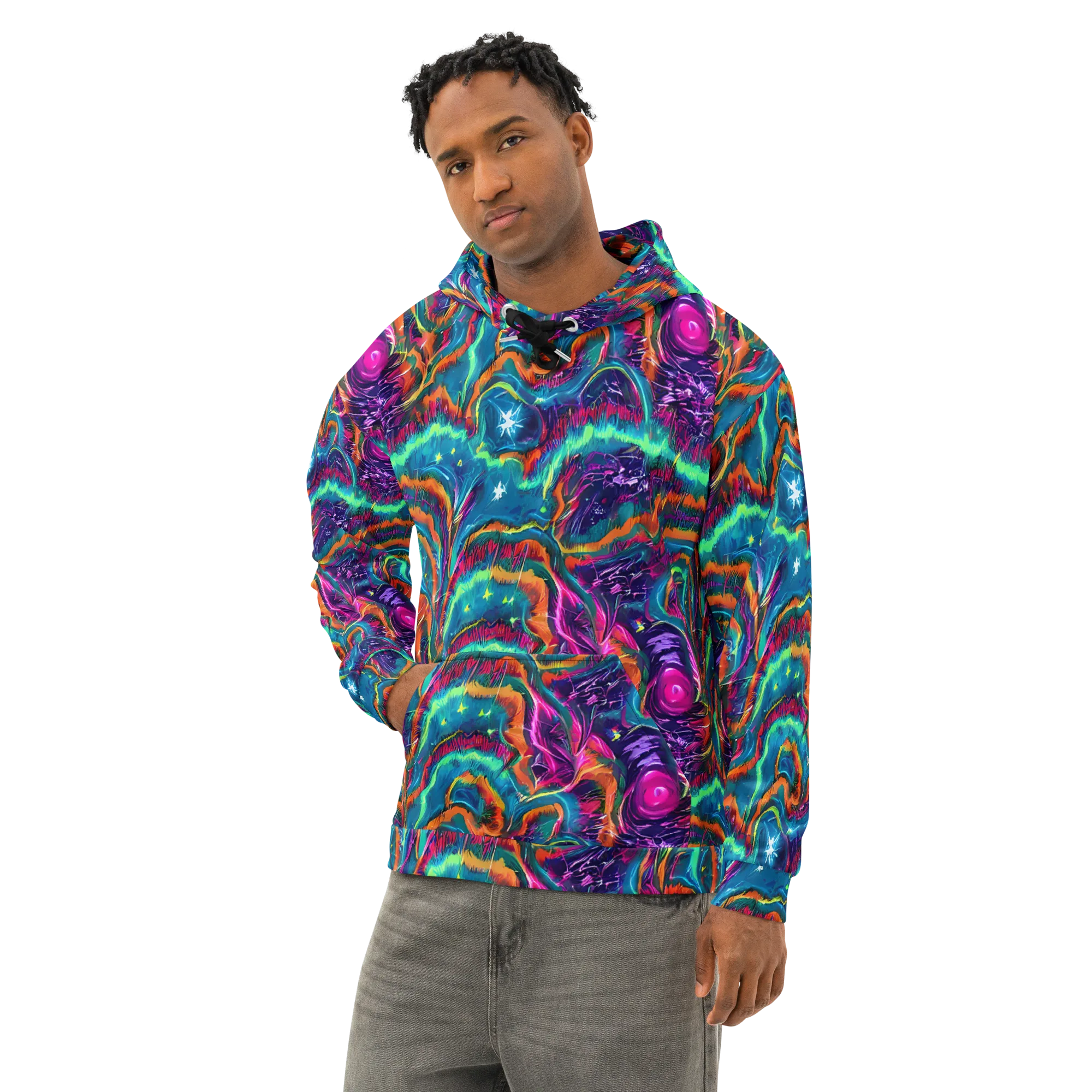 Dreamwave Bloom on Cotton Hoodie — Left Front