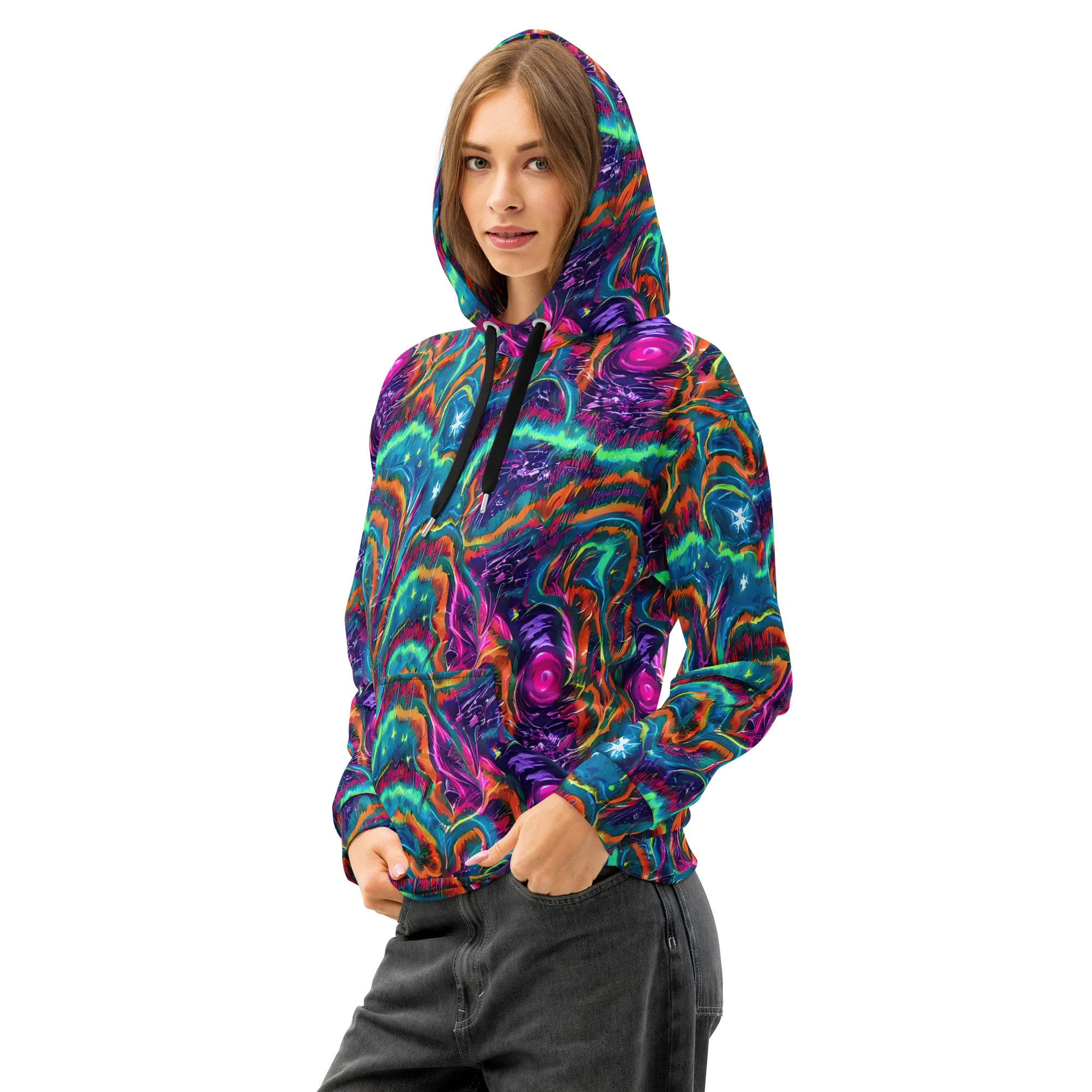 Dreamwave Bloom on Cotton Hoodie — Left Front
